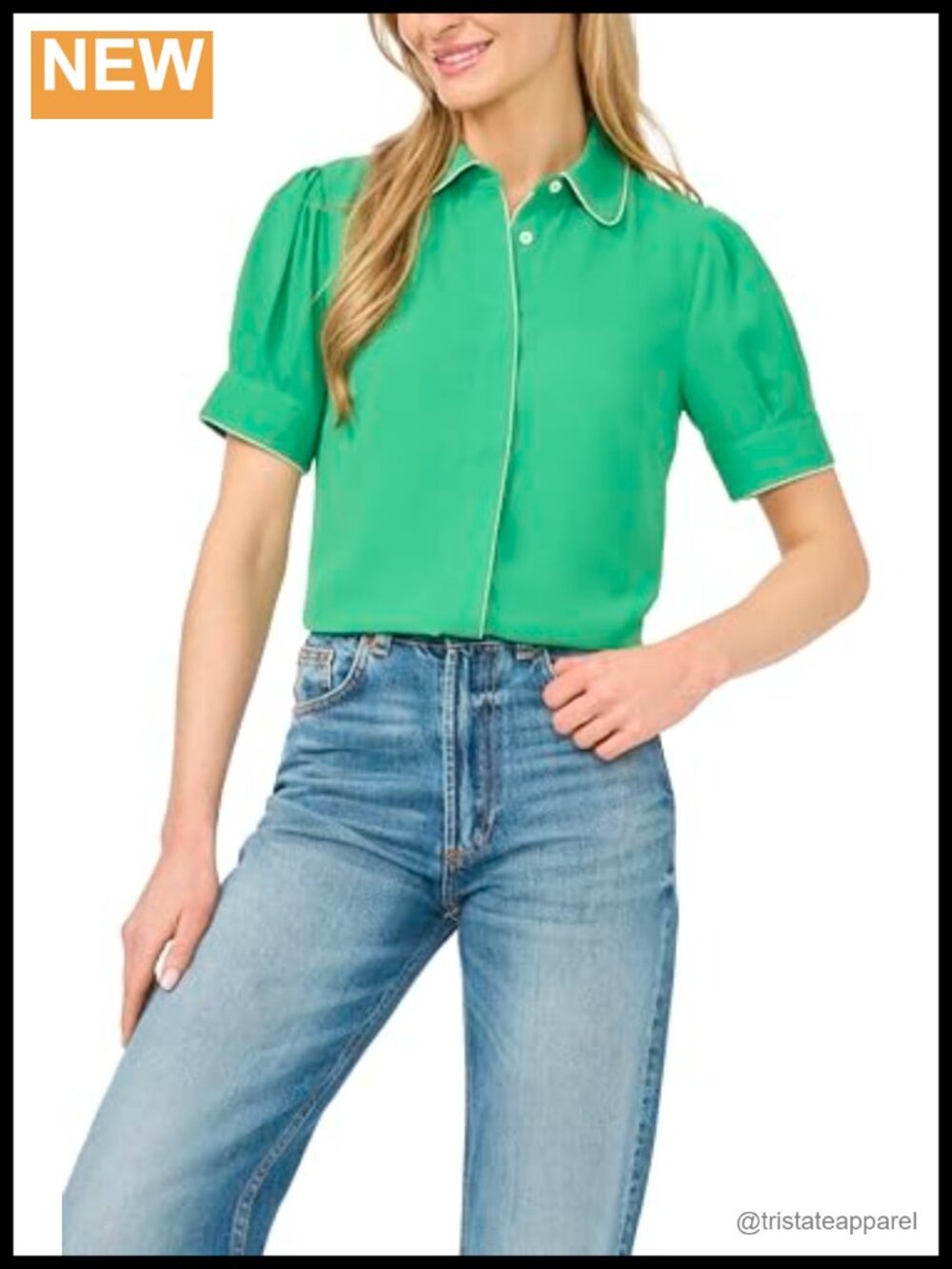Women's Short Sleeve Collared Trim Blouse 100% Polyester